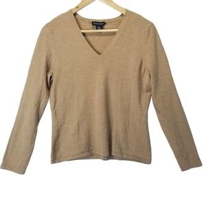 Ann Taylor Merino Wool Sweater V Neck Tan Size Large